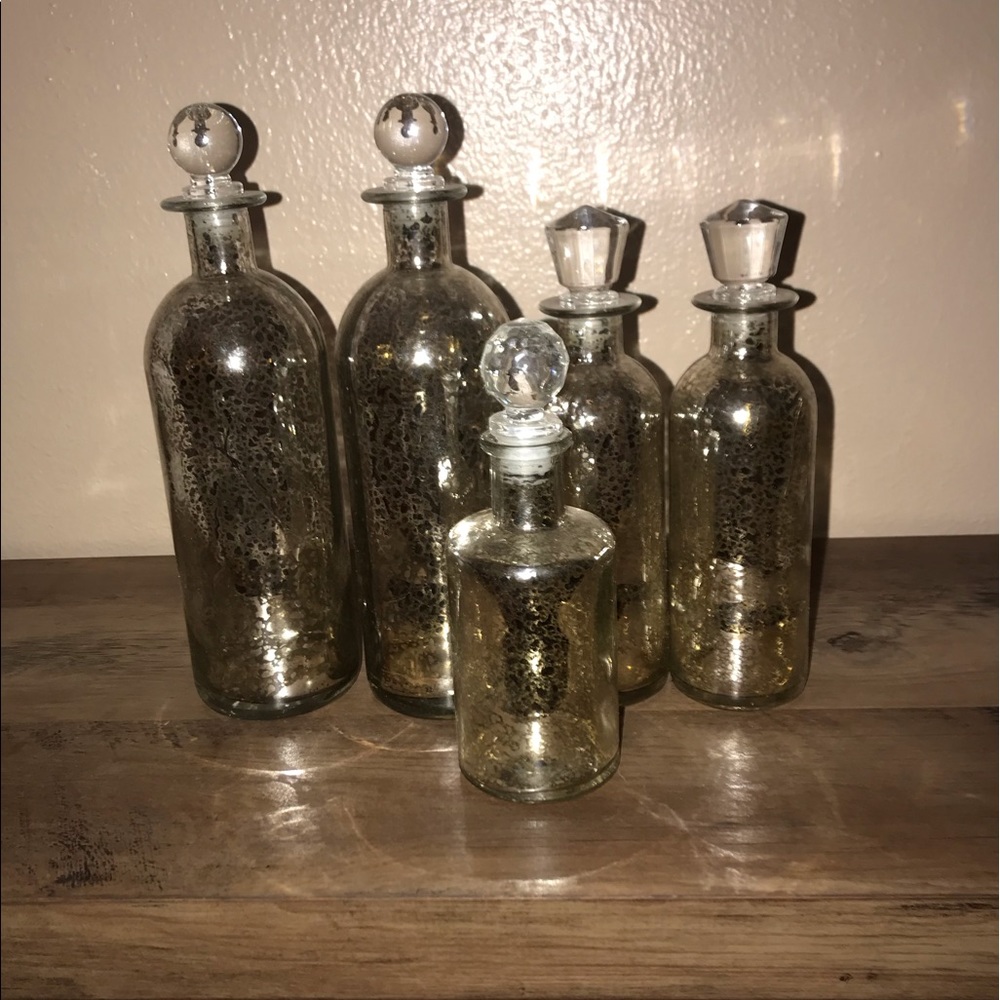 Set of 5 Mercury Glass Bottles